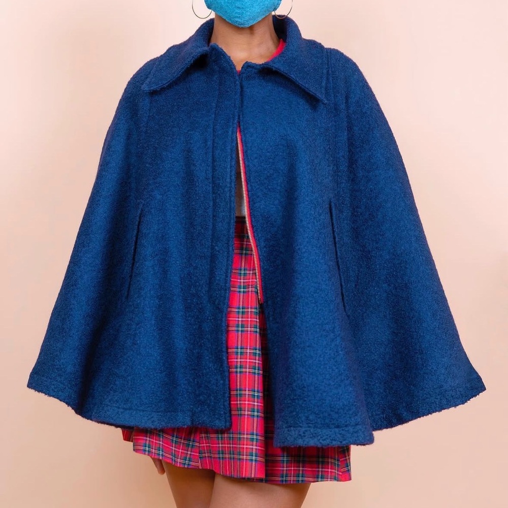 Tuesday Collared Cape in Navy Wool Plaid Lining